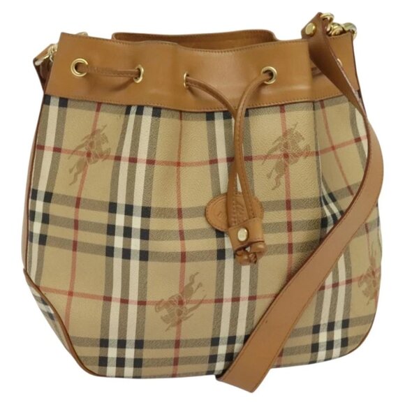 Burberrys Nova Check Shoulder Bag PVC Beige Brown gold Auth ep8411 - Picture 1 of 14